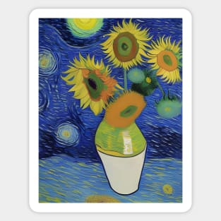 Starry Night Meets Sunflowers By Ricaso Sticker